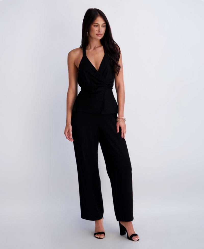 Women’s Faux Linen Halter Jumpsuit