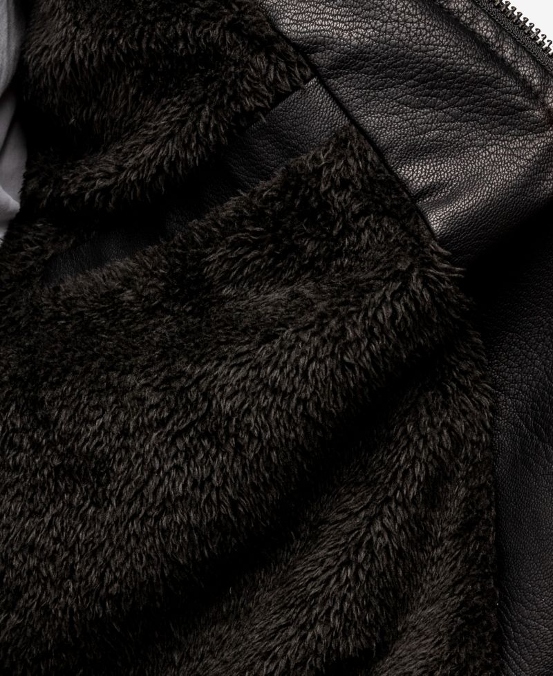 XRAY Men's Grainy PU Moto Jacket With Hood and Faux Shearling Lining