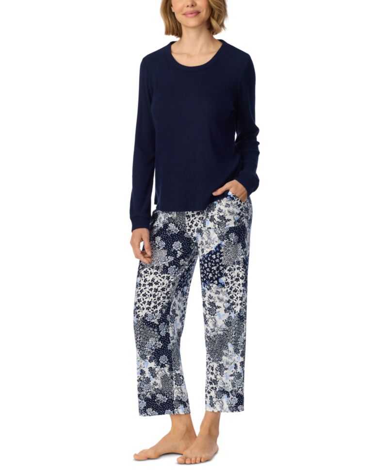 Women's Crewneck Ribbed Long-Sleeve Top and Pants, 2-Piece Set