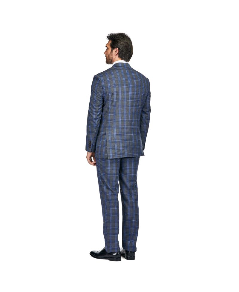 Men's 2-Piece Double Breasted Checked Plaid Slim Fit Suit