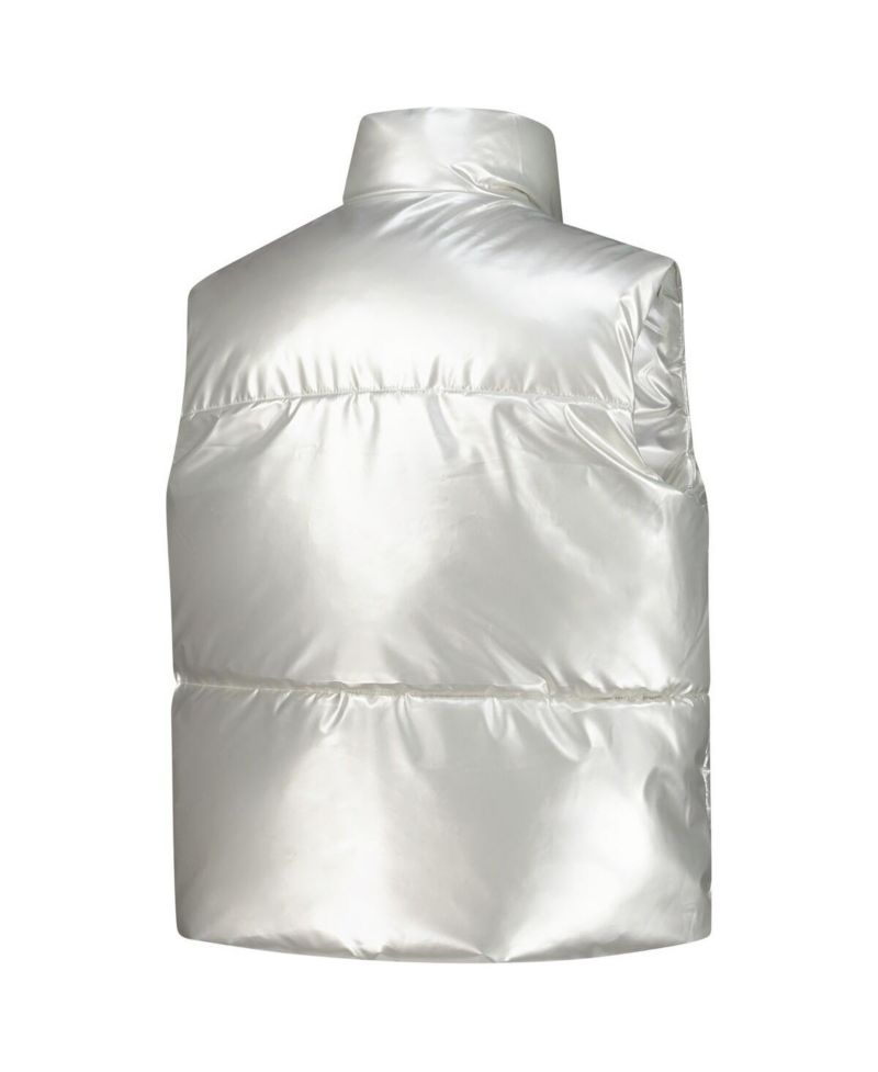 Women's Silver Wisconsin Badgers Metallic Cropped Full-Zip Sleeveless Puffer Vest