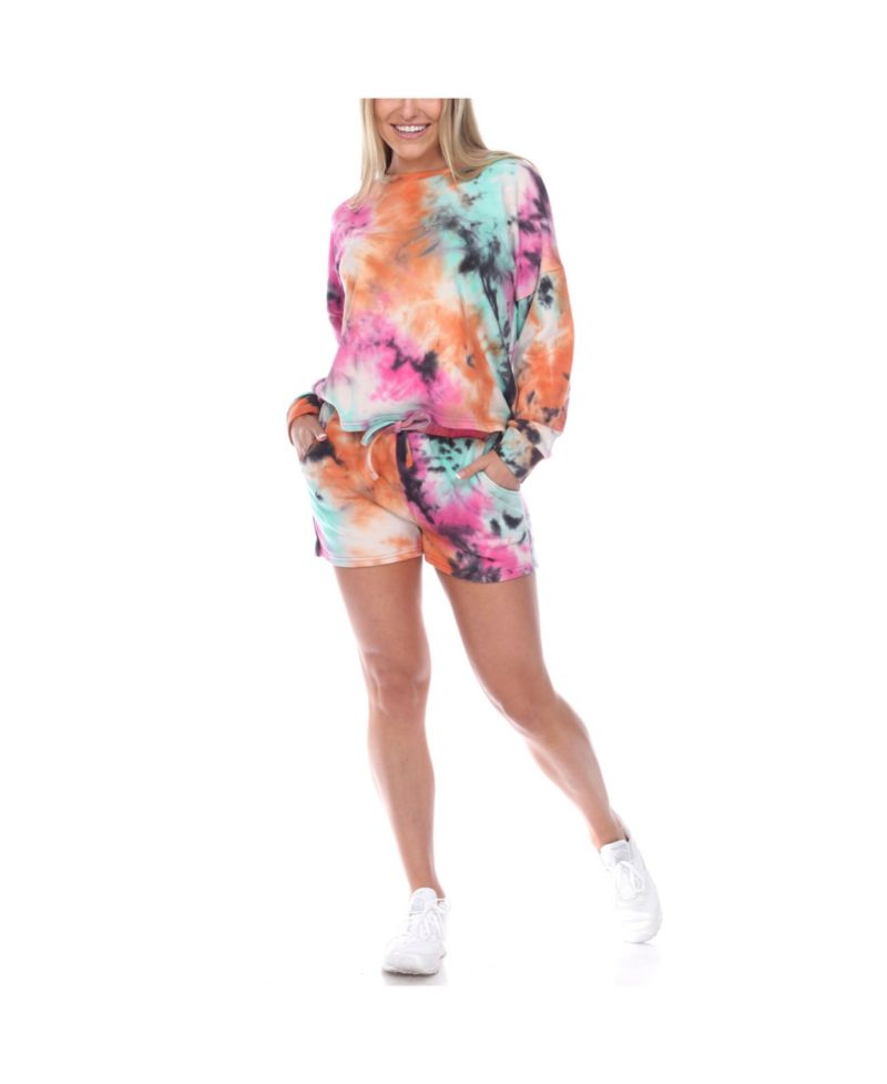Women's Tie Dye Lounge Top Shorts Set, 2-Piece