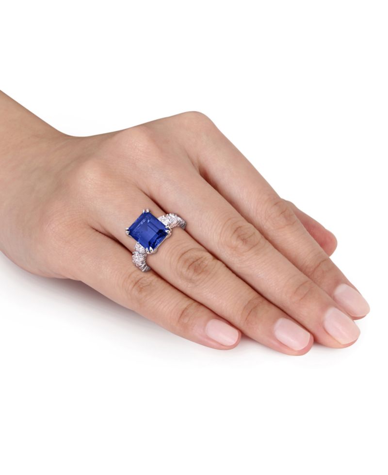 Lab Grown Blue Sapphire (5 ct. t.w.) & Lab Grown White Sapphire (2-1/5 ct. t.w.) Ring in Sterling Silver (Also Available in Ruby)