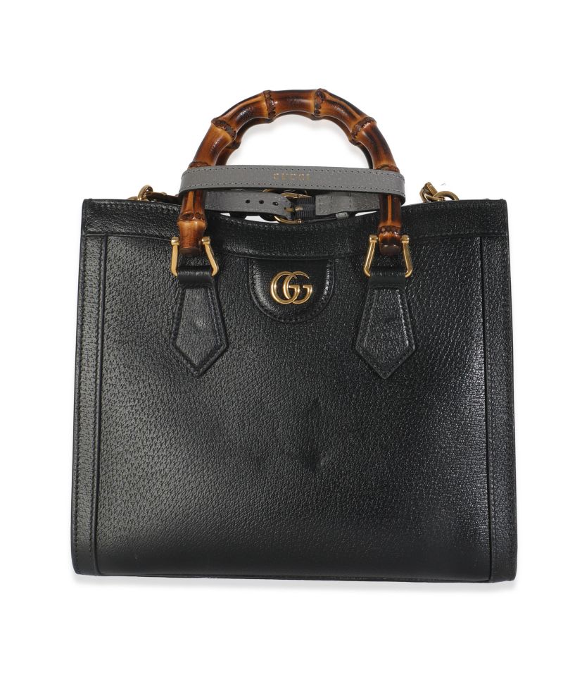 Pre-Owned Gucci Black Dusty Grey Textured Dollar Calfskin Web Small Diana Tote