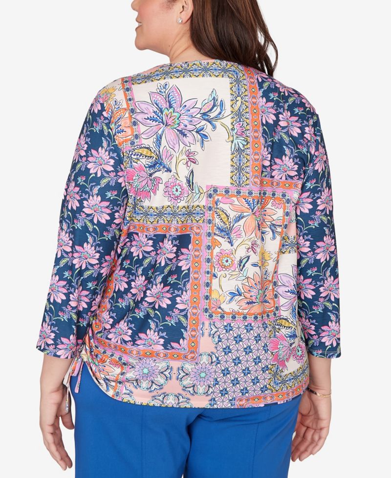 Plus Size The Royal Treatment Geometric Floral Tie Ruched Top