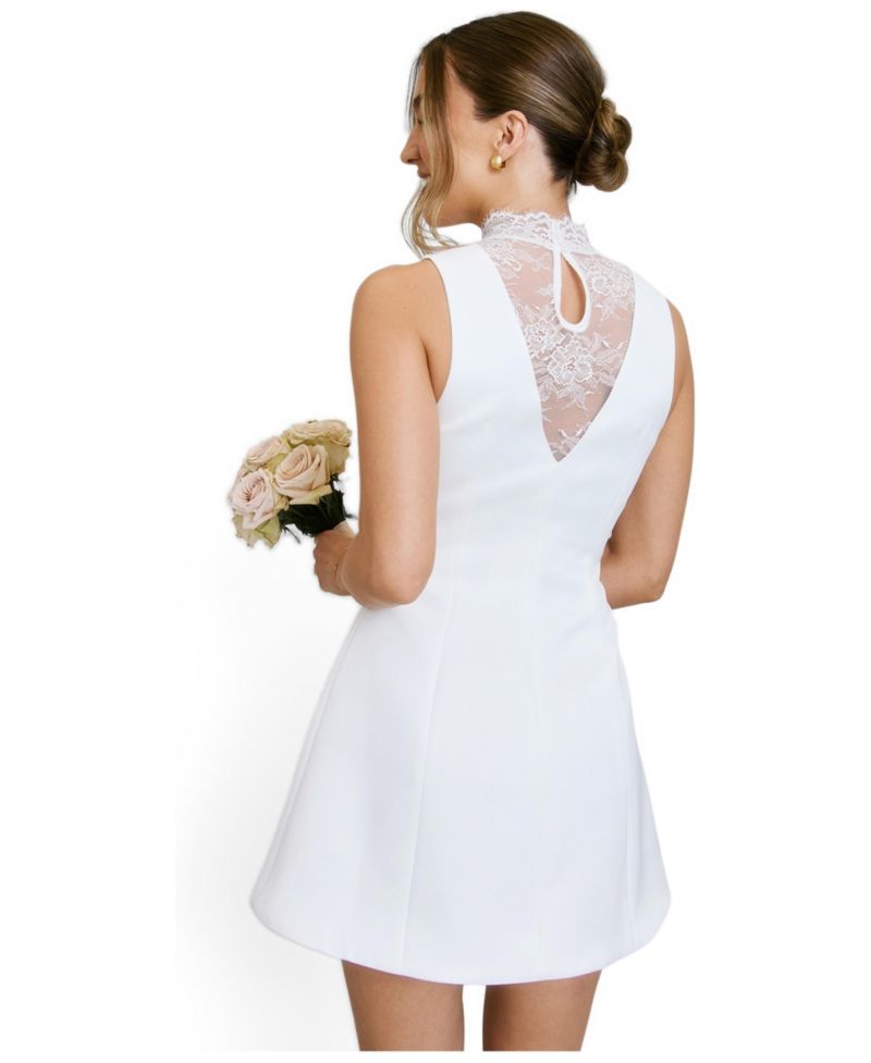 Women's Lace High Neck A-line Mini Dress