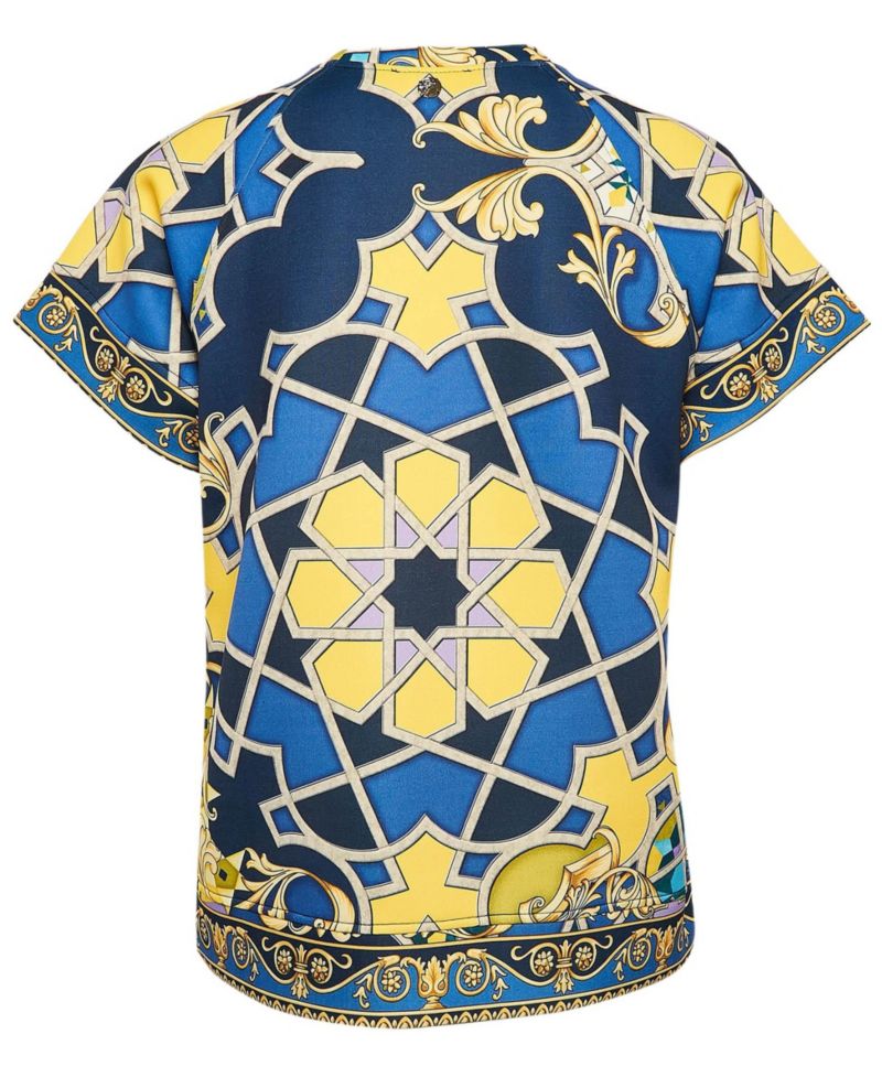Women's Collection Navy Blue Printed Jersey Neoprene T-Shirt