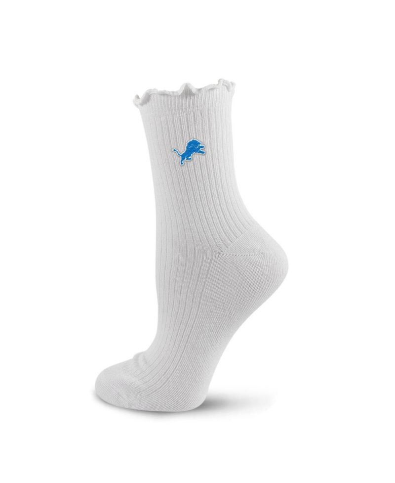 Women's White Detroit Lions Logo Lettuce Hem Quarter Socks