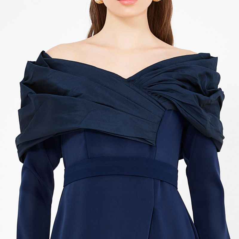 Women's Ruched Drape Off-The-Shoulder Wrap Over Gown