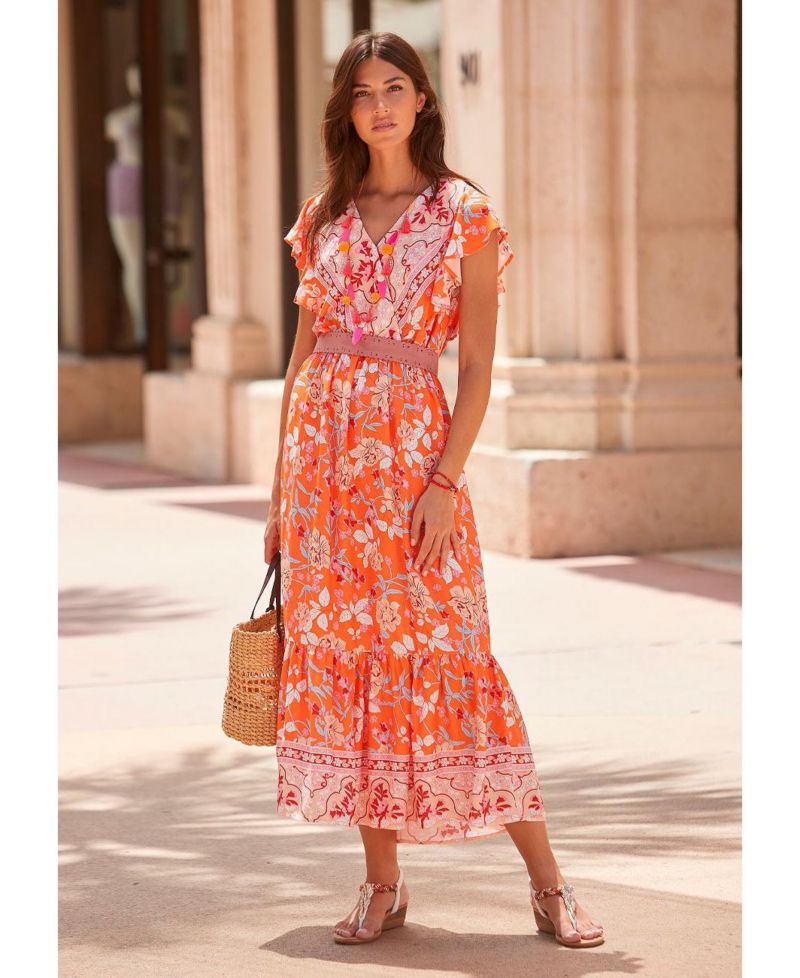 Women's Viscose Floral Print Surplice-Neck Maxi Dress