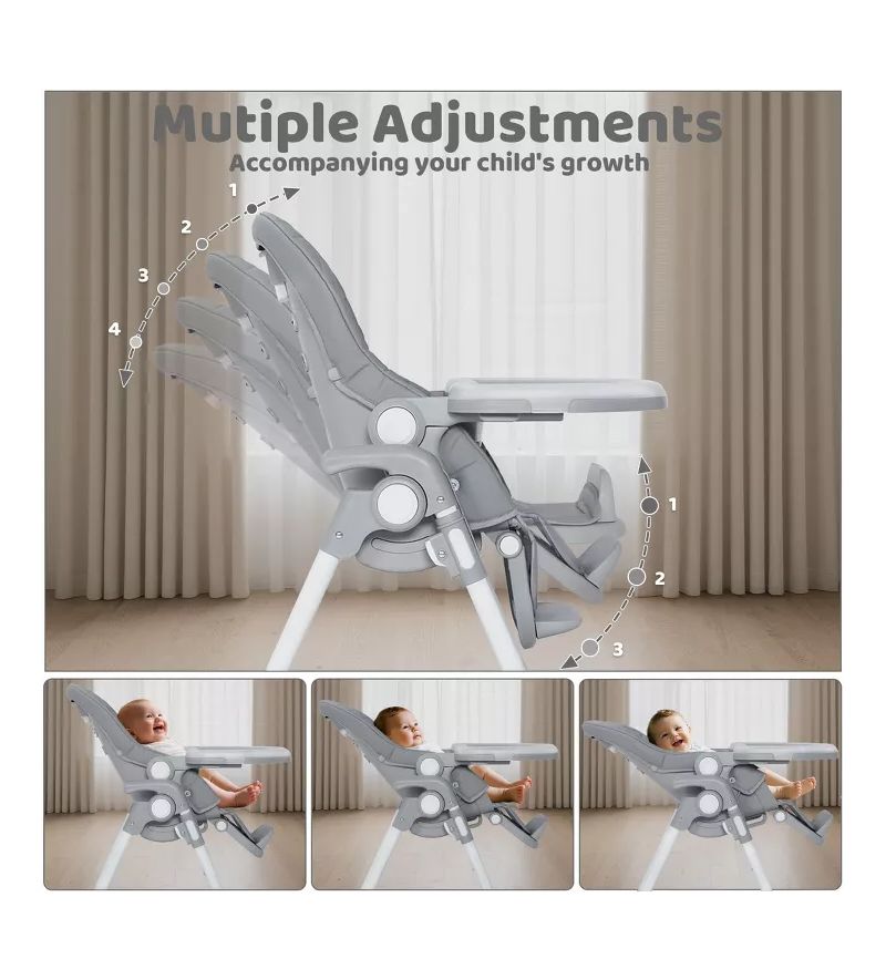 Convertible Baby High Chair with Adjustable Height, Double Tray and Compact Fold