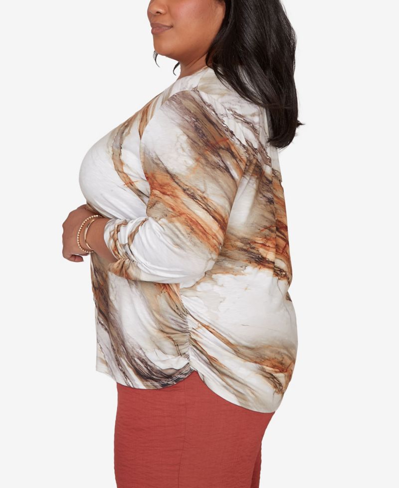 Plus Size Spice Market Marble Print Split Neck Top