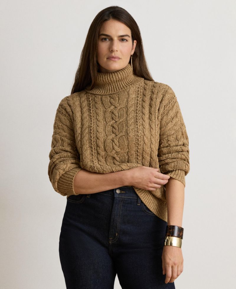 Women's Marled Cable-Knit Long-Sleeve Turtleneck Sweater