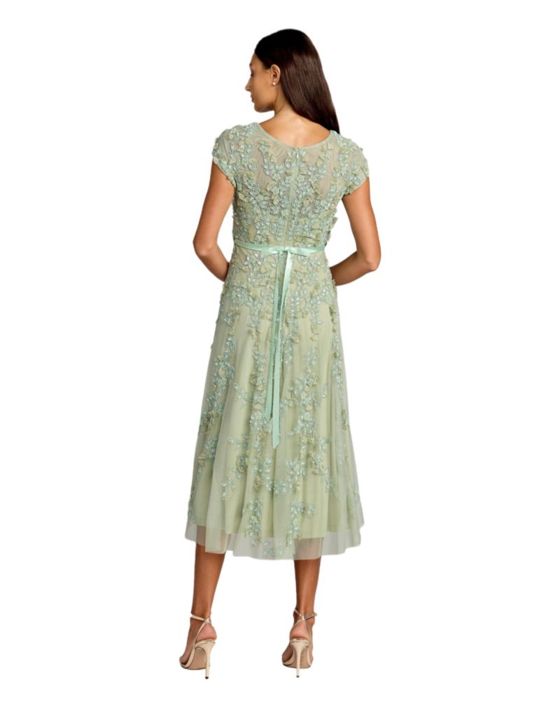 Women's Floral Embellished Cap Sleeve Midi Dress