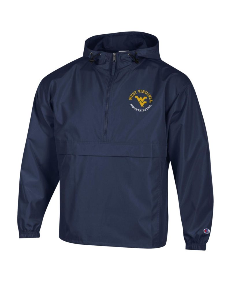 Men's Navy West Virginia Mountaineers Packable Hooded Windbreaker Half-Zip Jacket