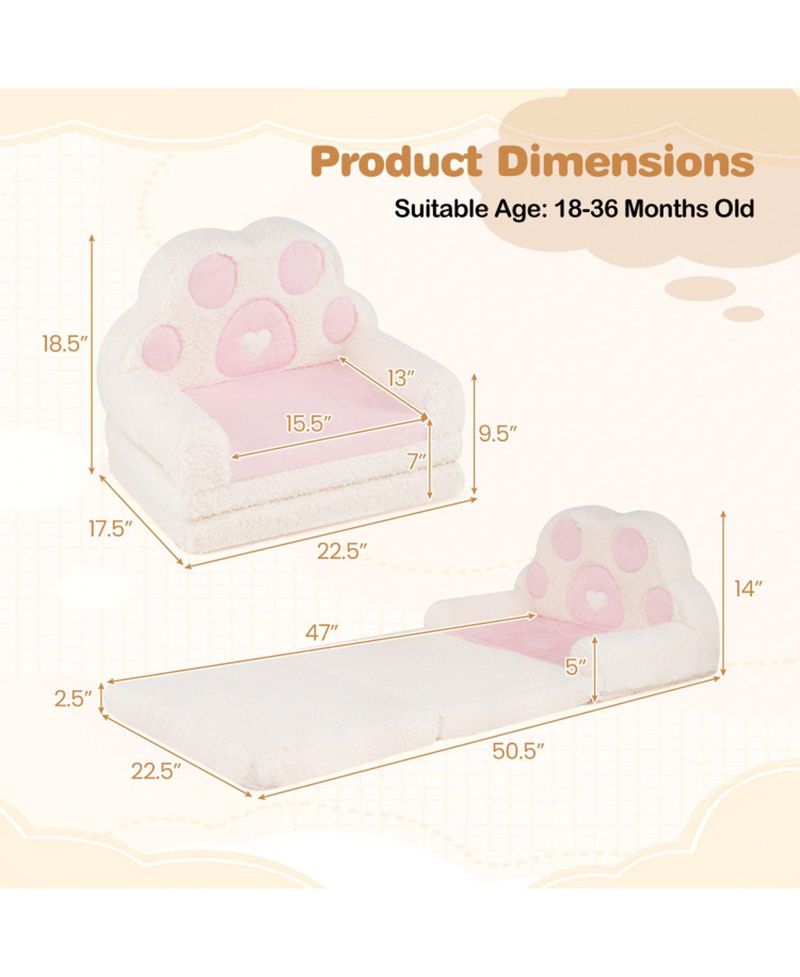 2-in-1 Convertible Kids Sofa and Lounger with Removable Washable Cover