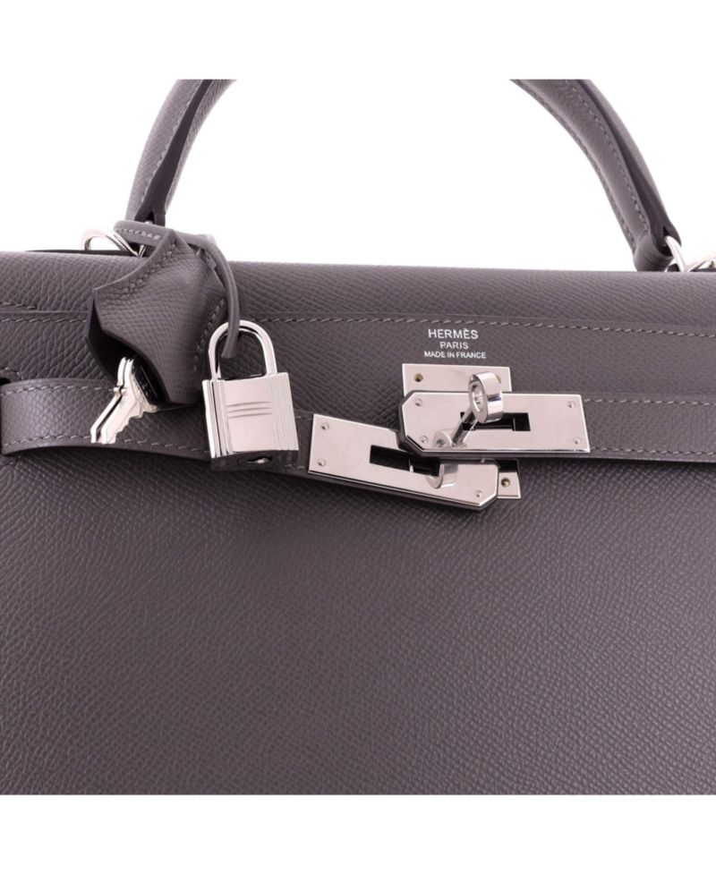 Pre-Owned Hermes Kelly 28 Handbag Grey Epsom with Palladium Hardware