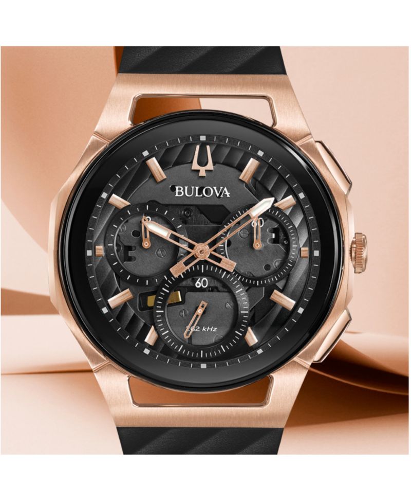 Men's Chronograph Curv Black Rubber Strap Watch 44mm