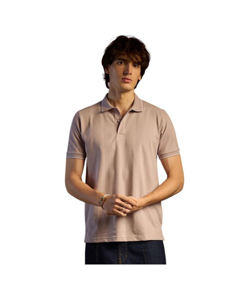 Men's Blush Pink Lined-Knit Polo T-Shirt
