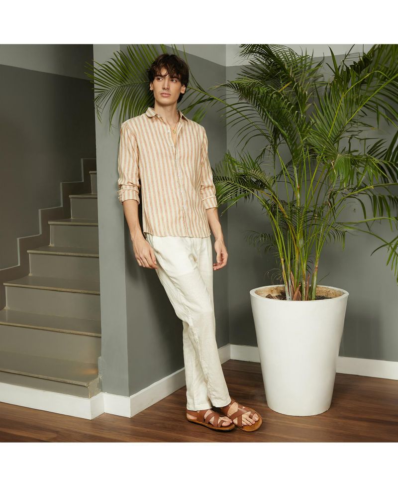 Men's Tan Brown Heathered-Stripe Shirt