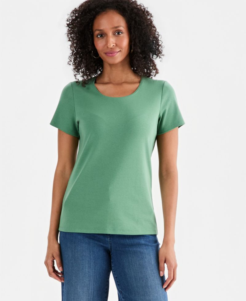 Petite Cotton Scoop-Neck Short-Sleeve Top