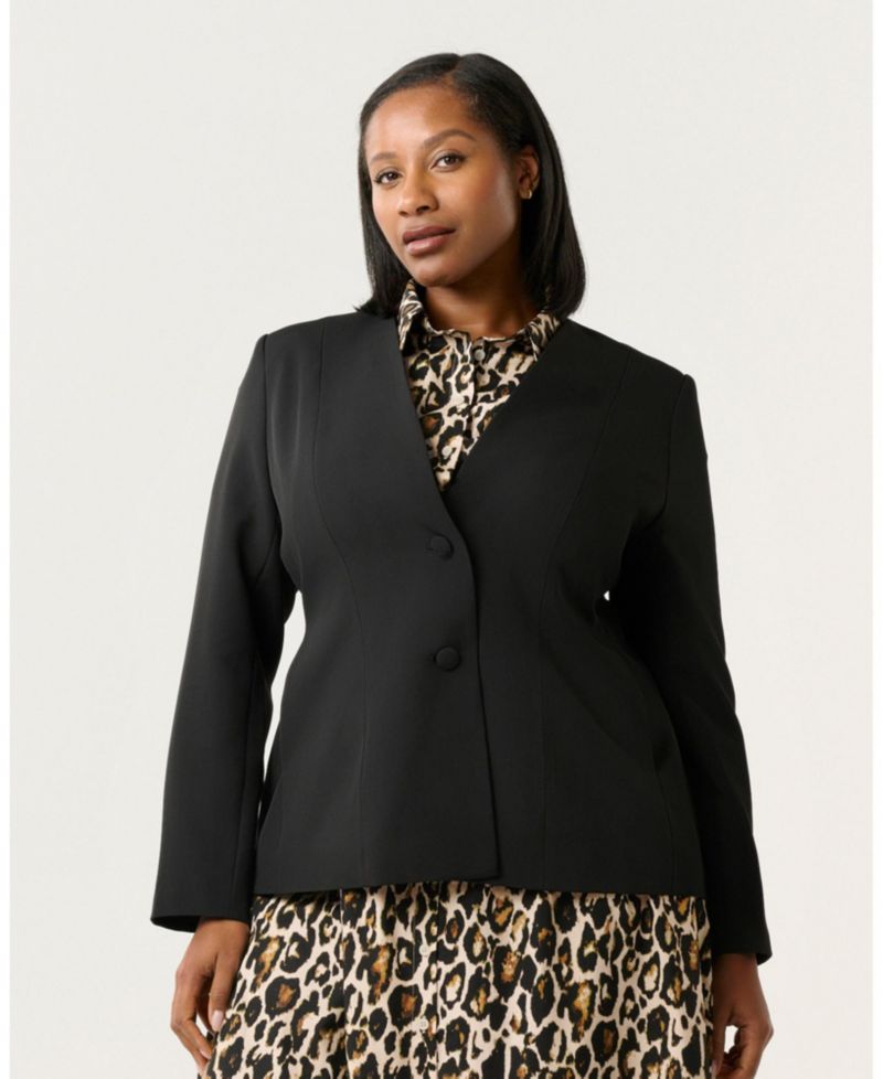 Women's Jenna V-Neck Collarless Button-Front Tailored Jacket