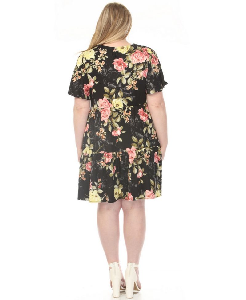 Plus Size Floral Print Short-Sleeve V-Neck Maternity Dress