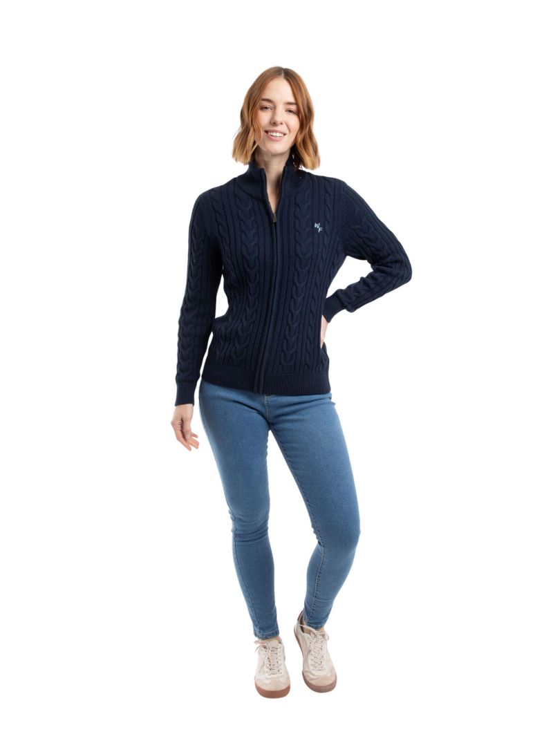 Women's Lunenne Cable-Knit Full-Zip Funnel-Neck Cardigan