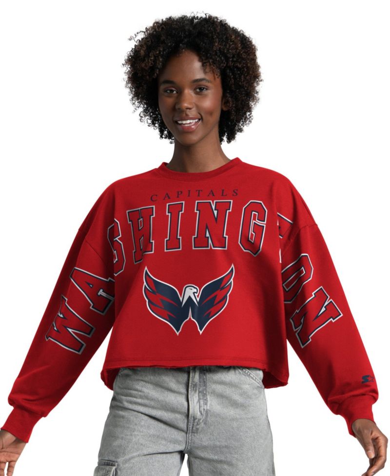 Women's Red Carolina Hurricanes Bleachers Cropped Drop Shoulder Sweatshirt
