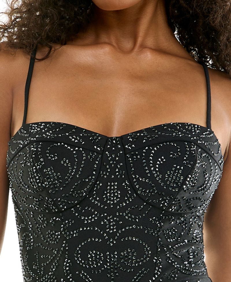 Juniors' Beaded Sparkly Sweetheart Mini Dress