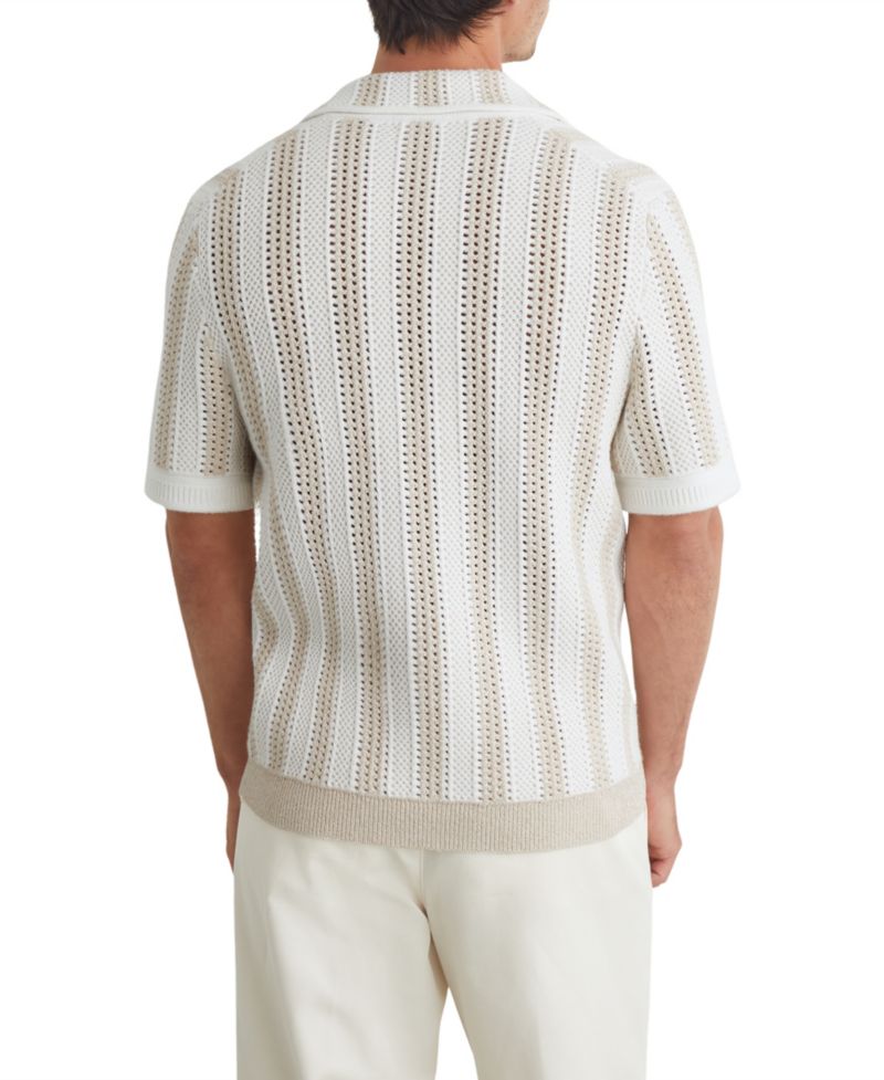 Men's Globe Slim-Fit Crochet-Knit Stripe Cotton-Blend Polo Shirt