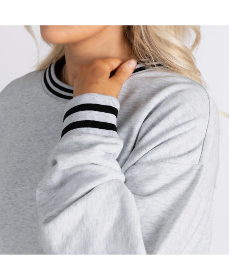 Women's Gray Alabama Crimson Tide Oversized Showdown Ringer Stripe Sweatshirt