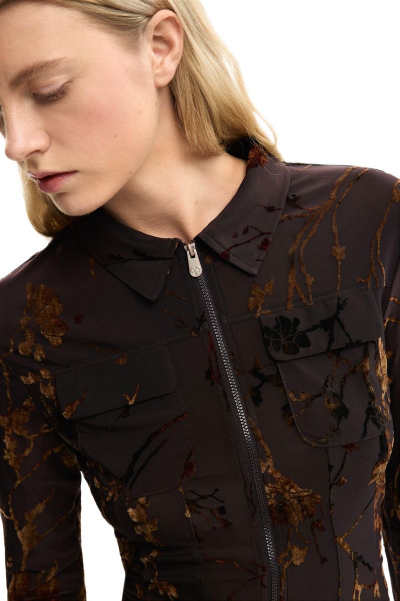 Women's Flocked zipper shirt