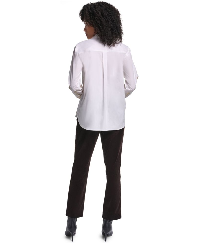 Petite Floral Embroidered Long-Sleeve Blouse