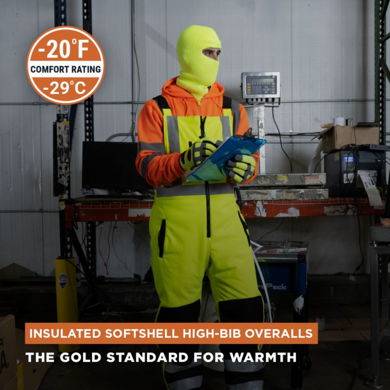 Men's Hi Vis Insulated Softshell High-Bib Overalls, -20&deg;F (-29&deg;C)