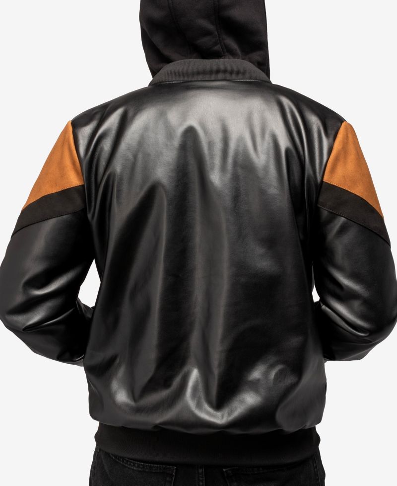 XRAY Men's Shiny PU Hooded Jacket With Faux Suede Detailing And Faux Shearling Lining