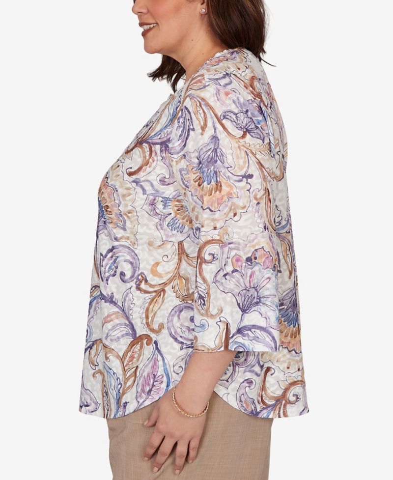 Plus Size Grand Bazaar Jacobean Floral Split Neck Top