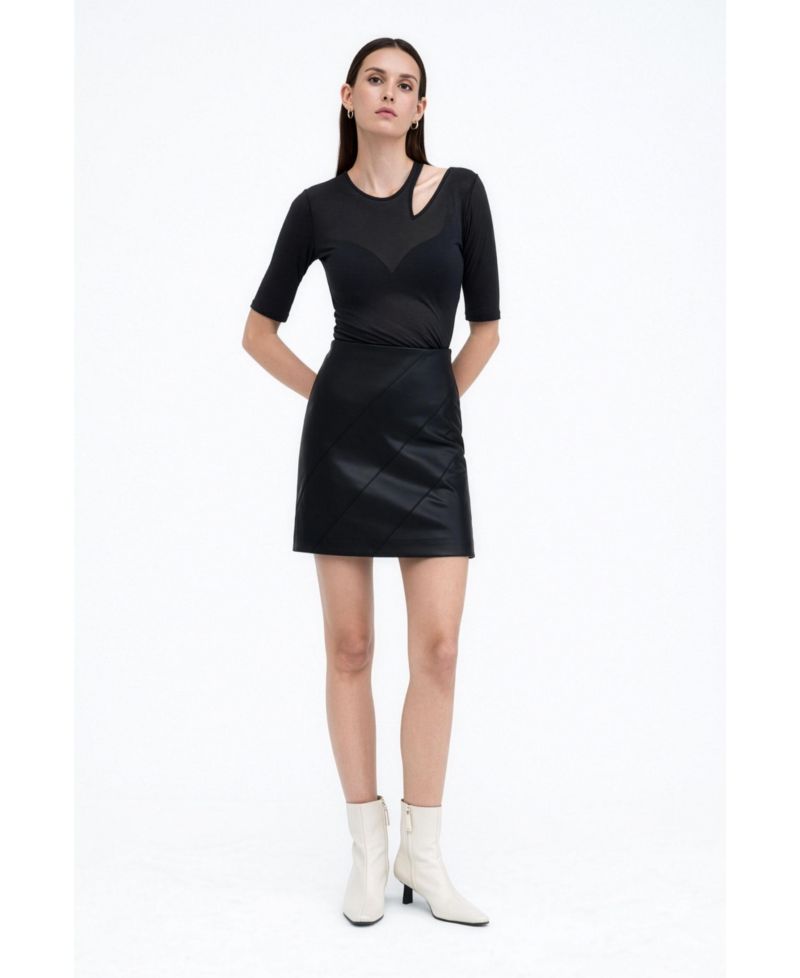 Women's Taia Fitted Sheer Jersey Elbow-Sleeve Shoulder-Cutout Top