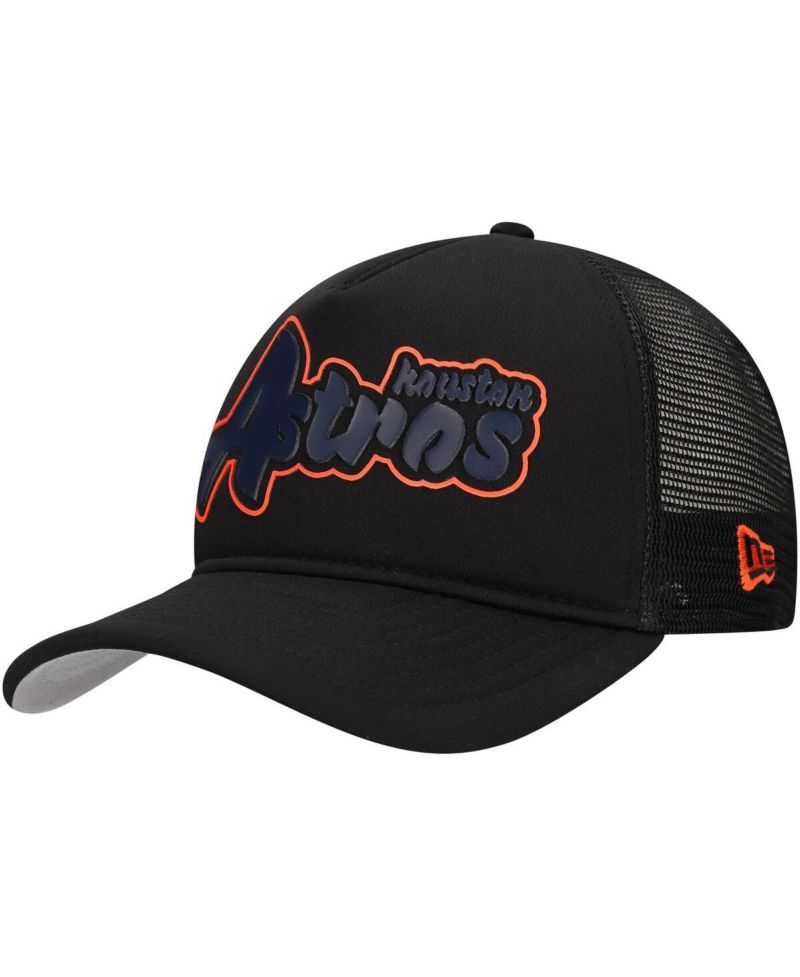 Men's Black Houston Astros Retro Bold A-Frame Trucker 9FORTY Adjustable Hat