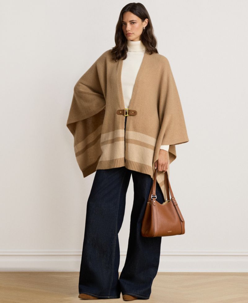 Women's Wool-Cashmere Two-Tone Buckle-Trim Poncho