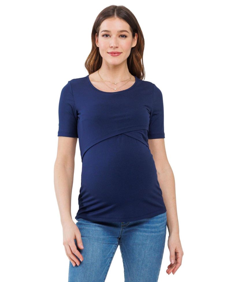 Women's Short Sleeve Ribbed Crossover Nursing T-Shirt