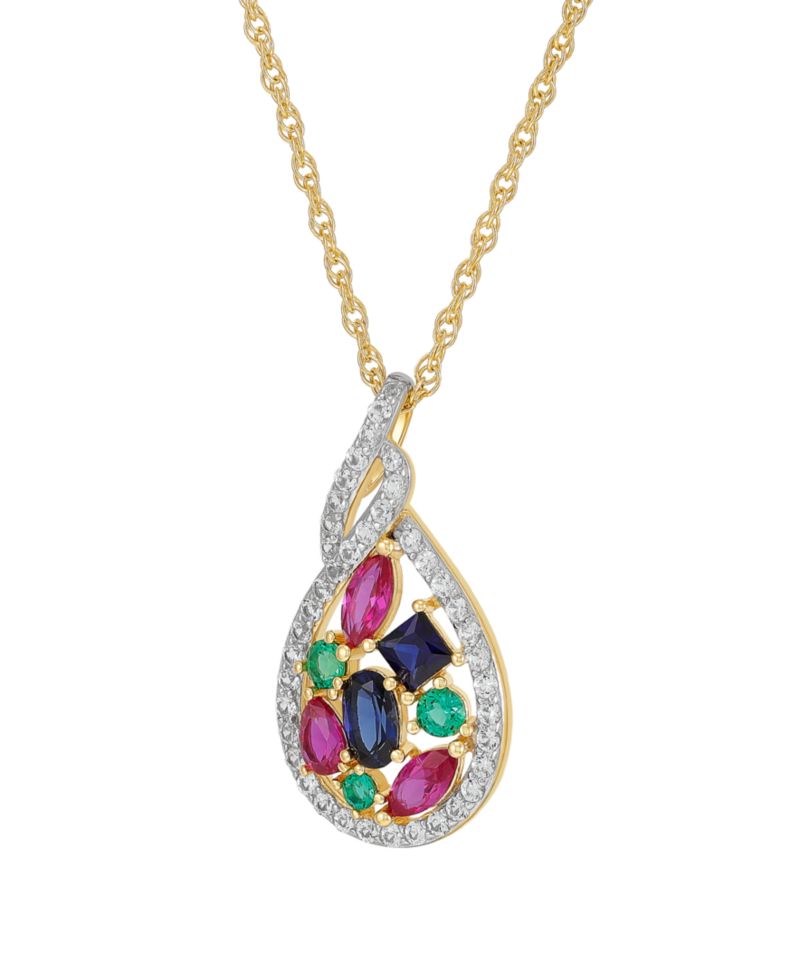Multi-Gemstone (1-7/24 ct. t.w.) Pendant Necklace in 14k Yellow Gold-Plated Sterling Silver