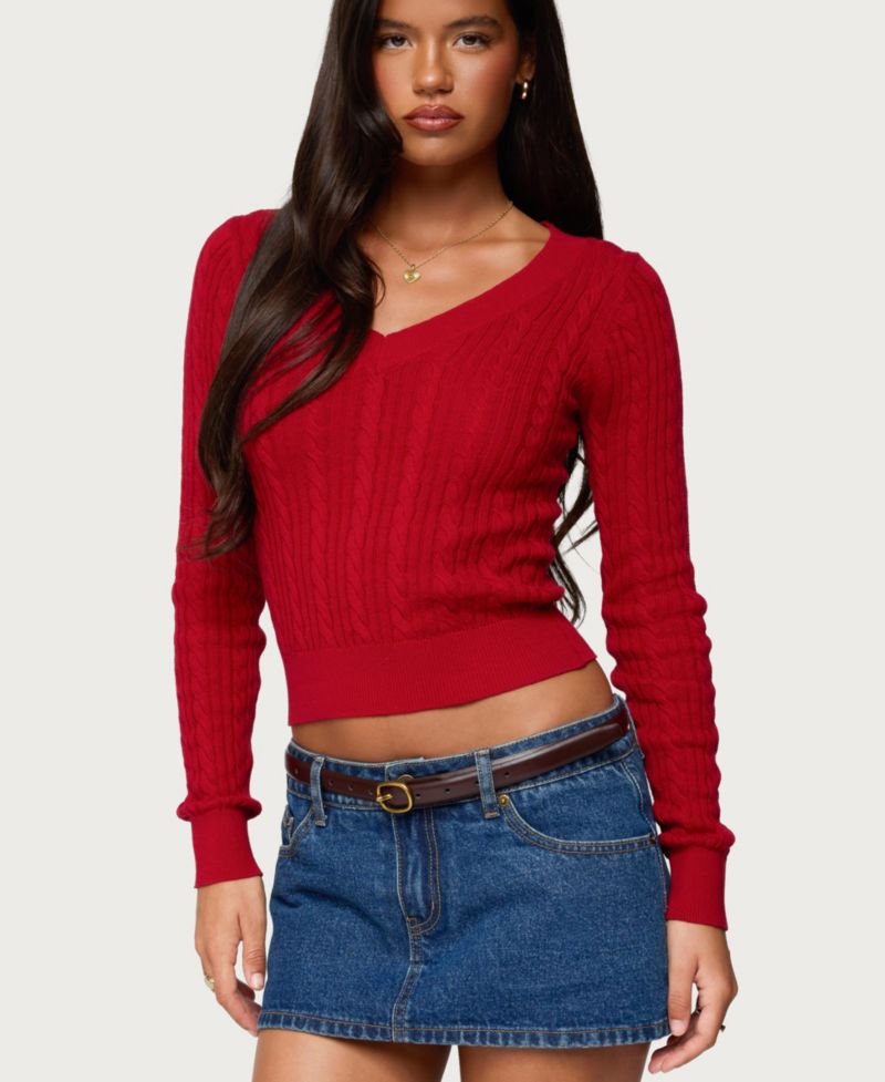 Women's Ashlee V Neck Cable Knit Top