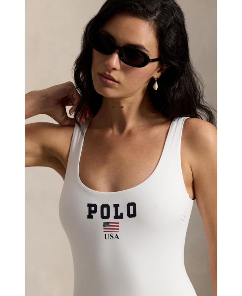 Women's White Scoop Tank One-Piece Swimsuit