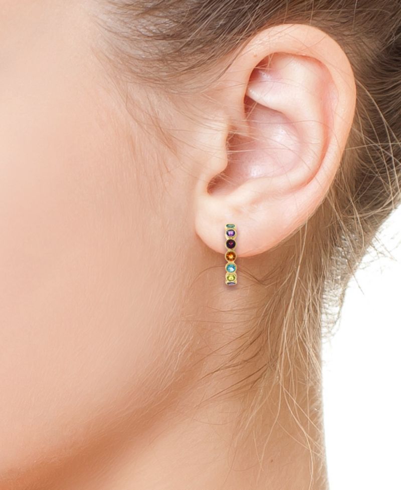 EFFY® Multi-Gemstone Small Hoop Earrings (1-3/4 ct. t.w.) in 14k Gold-Plated Sterling Silver, 0.83"
