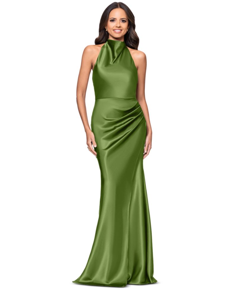 Petite Cowl Halter Neck Charmeuse Long Dress