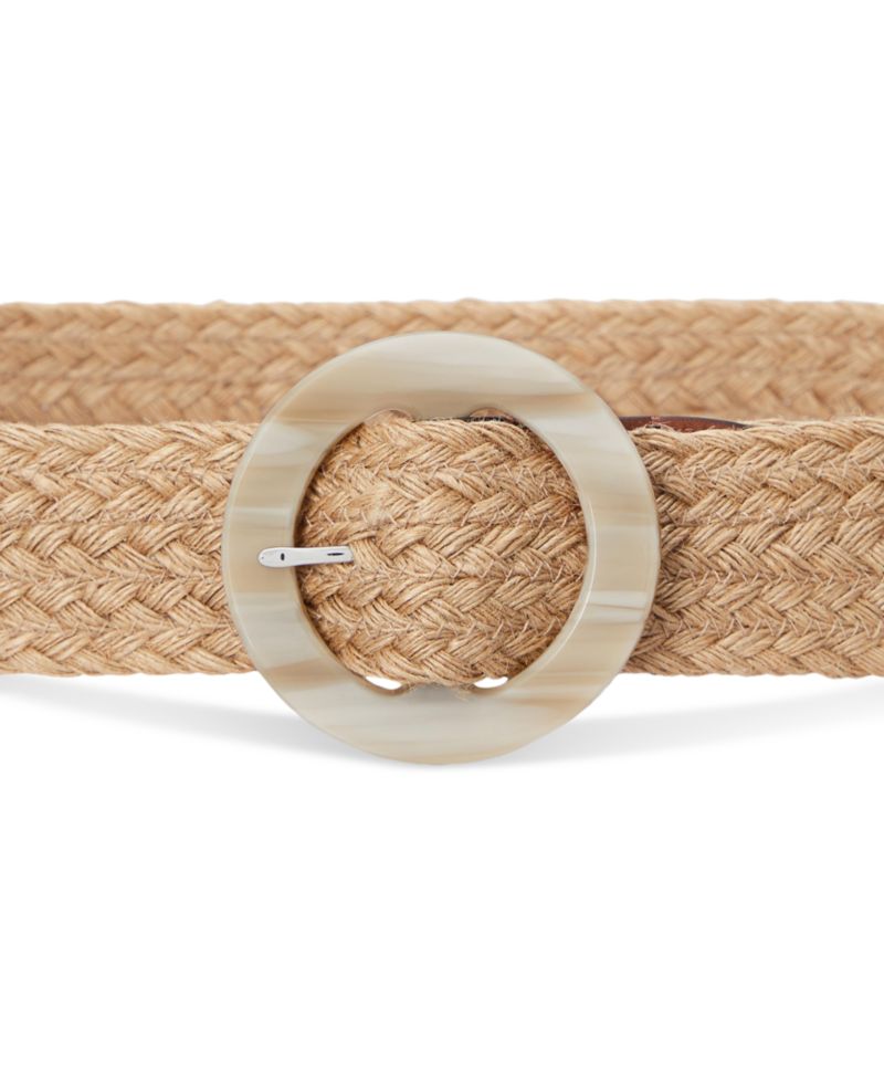 Woven Jute Faux-Horn-Buckle Wide Belt