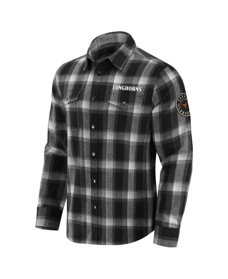 Darius Rucker Collection by Men's Black Texas Longhorns Flannel Plaid Full-Snap Shirt