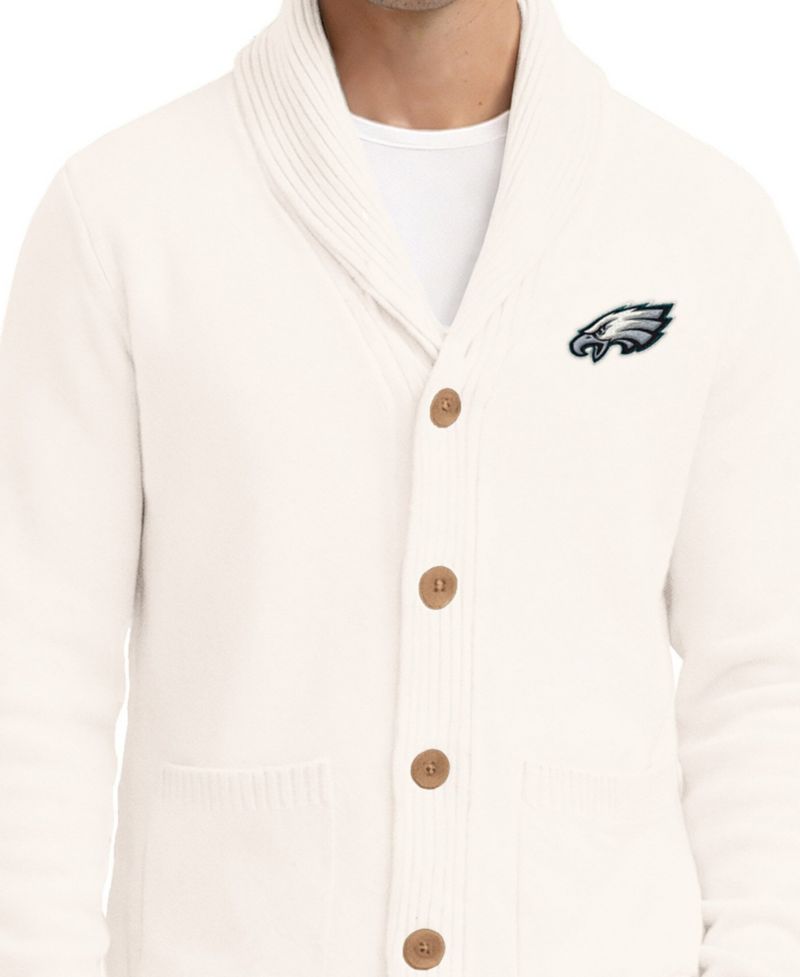 Men's Cream Philadelphia Eagles Shawl Collar Heavy Knit Cardigan Sweater