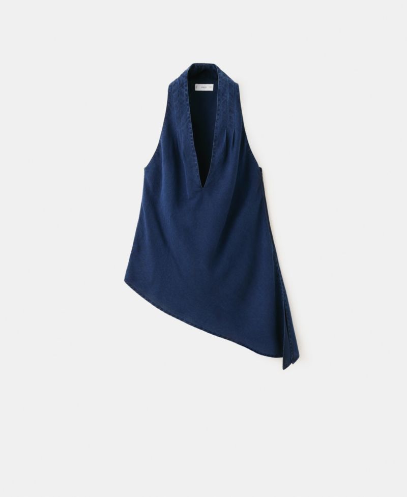 Women's Asymmetrical Denim Halter Neck Top